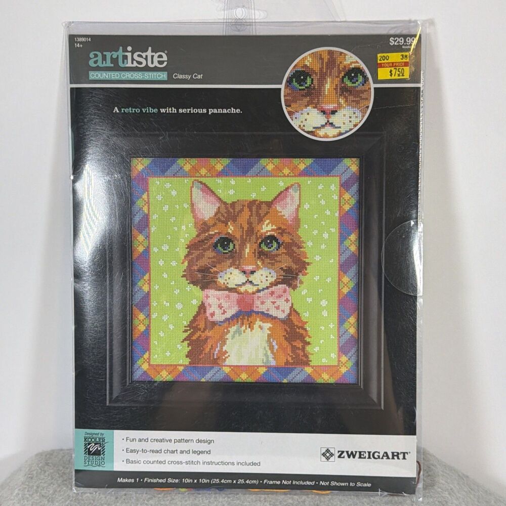 Zweigart Counted Cross Stitch Classy Cat 10 X 10 New